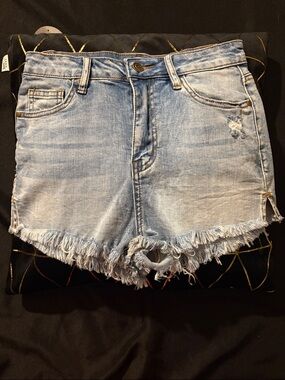 Windsor Light Blue Distressed Frayed Denim Shorts